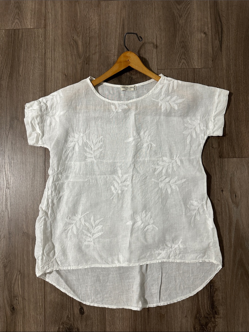 Terzo Millennio White 100% Linen Embroidered Tunic Top Delicate Italy